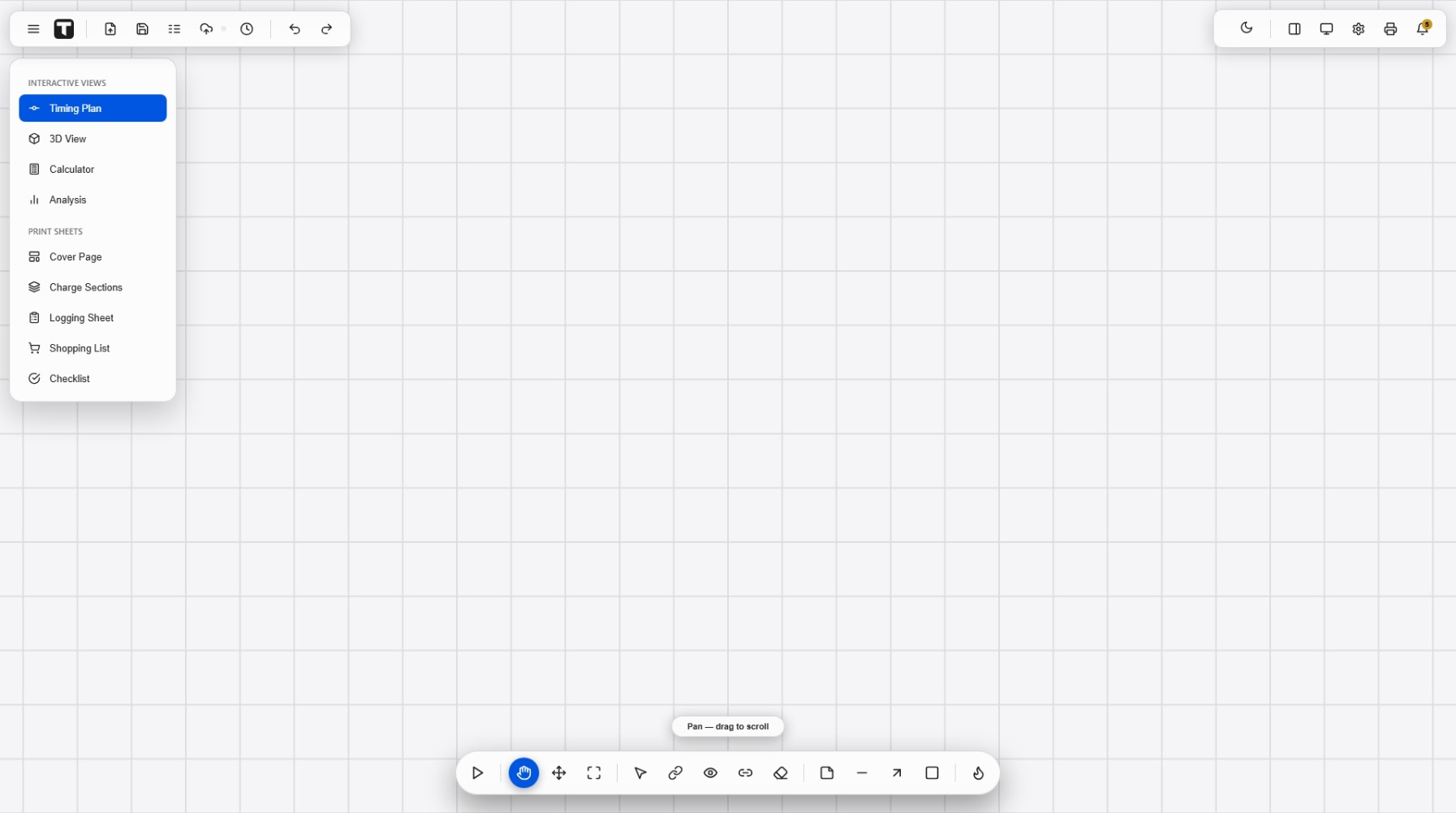 Pan tool active, showing the drag-to-scroll hint
