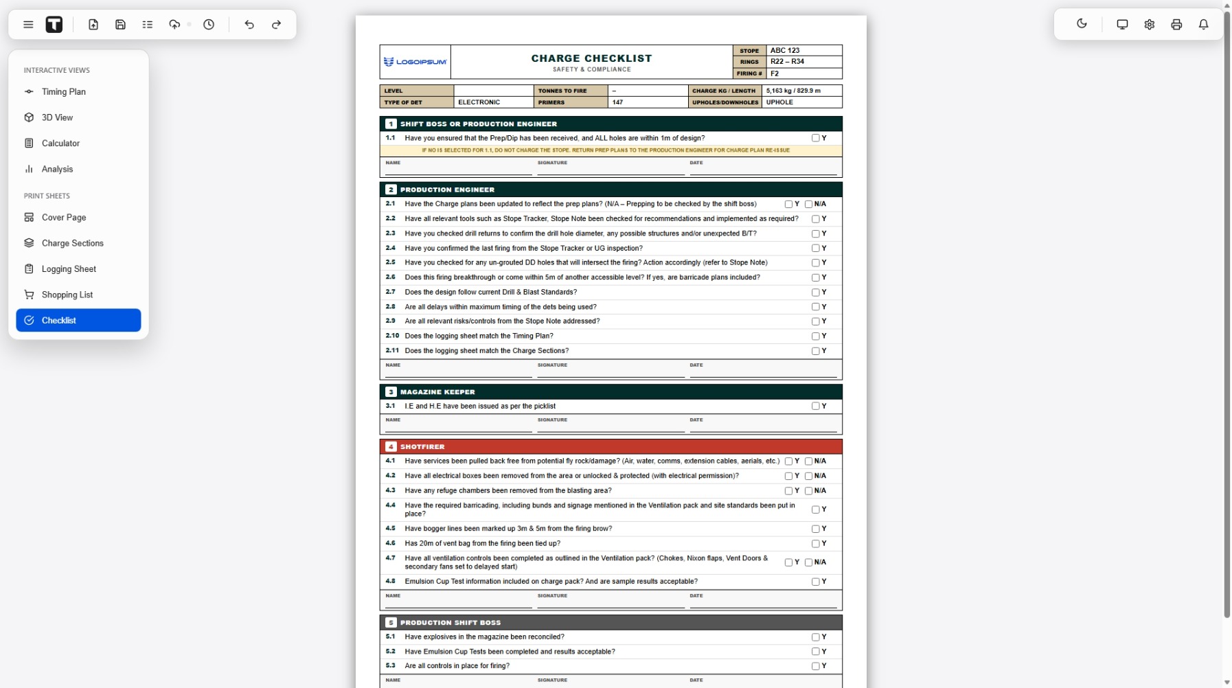 Charge checklist