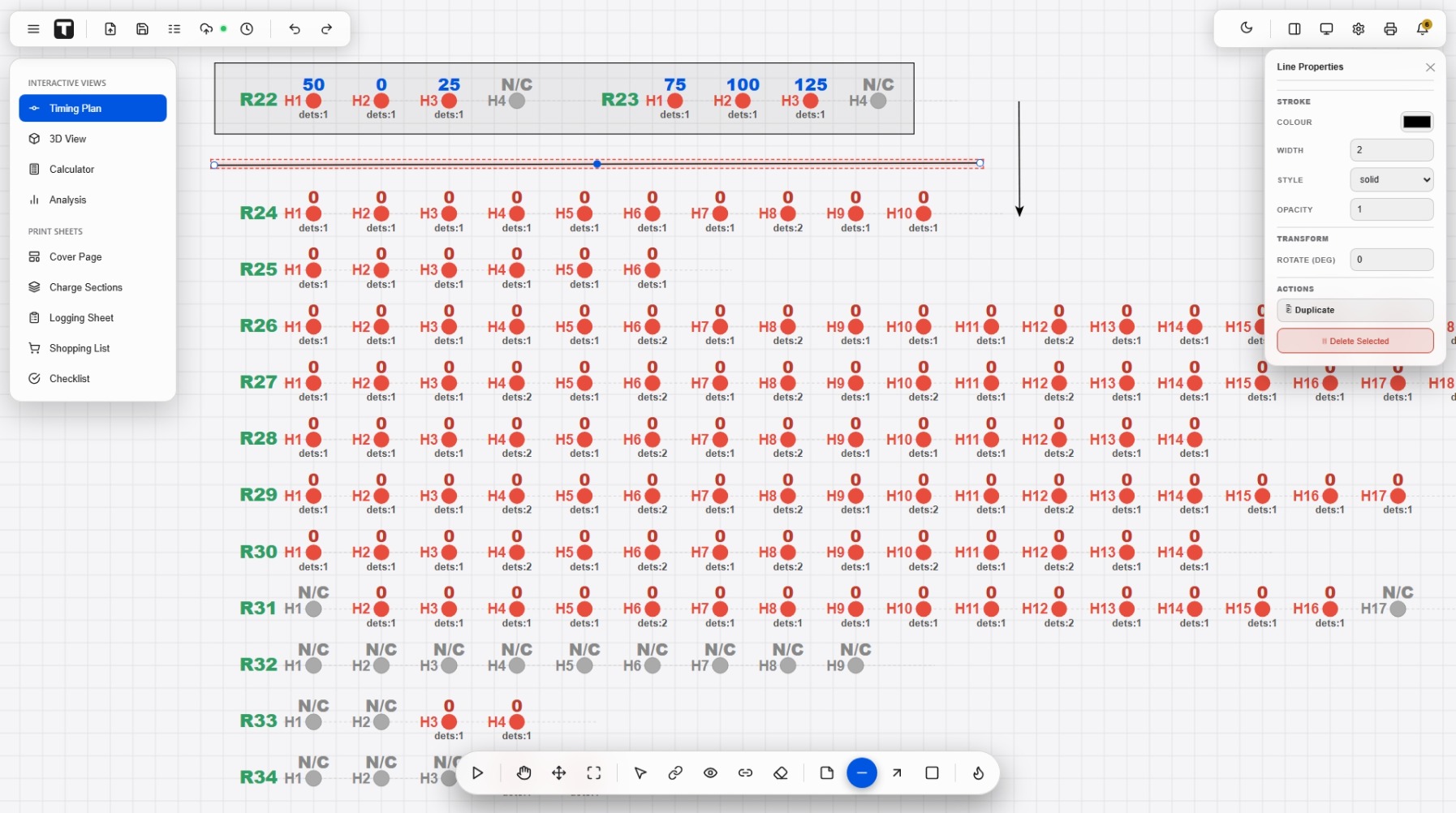 Drawing a line, with Line Properties panel