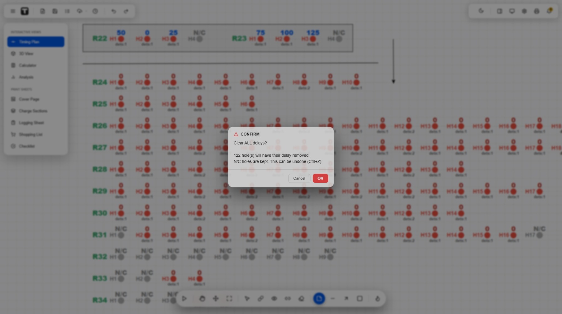 Confirm dialog: Clear ALL delays, keeps N/C holes, undoable